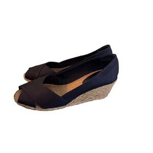 Ralph Lauren Cecilia Womens 10B Navy Shantung Wedge Espadrilles Vacation Resort